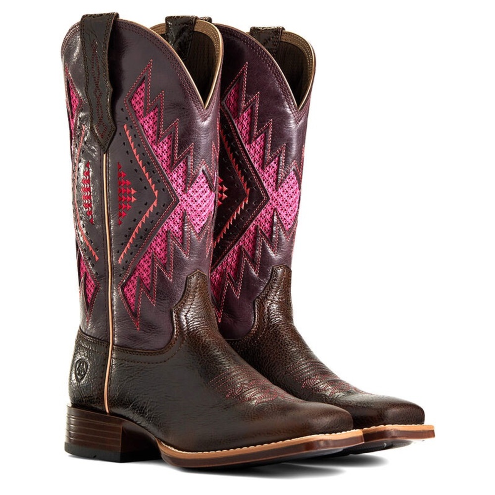 ARIAT Women's Sienna Venttek 360 Western Boot Brown and Pink Square Toe 7.5
